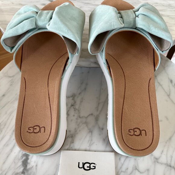 UGG Joan Bow Sandals Slides Platform Aqua Suede size10 Brand New - Picture 3 of 9